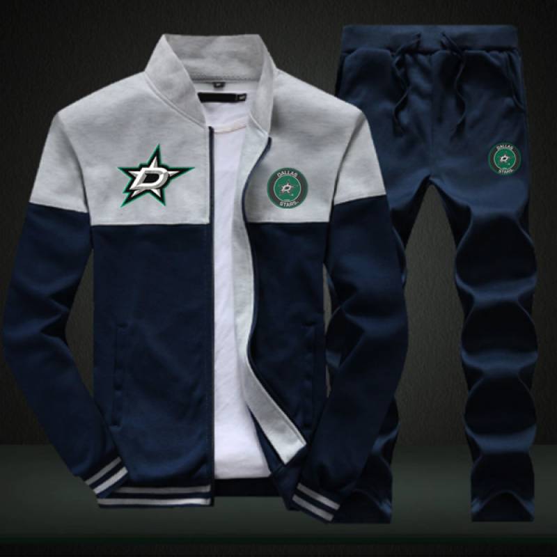 Dallas Stars Sweatshirt +Sweatpants Mens Clothing 2 Pieces Sets Slim Tracksuit