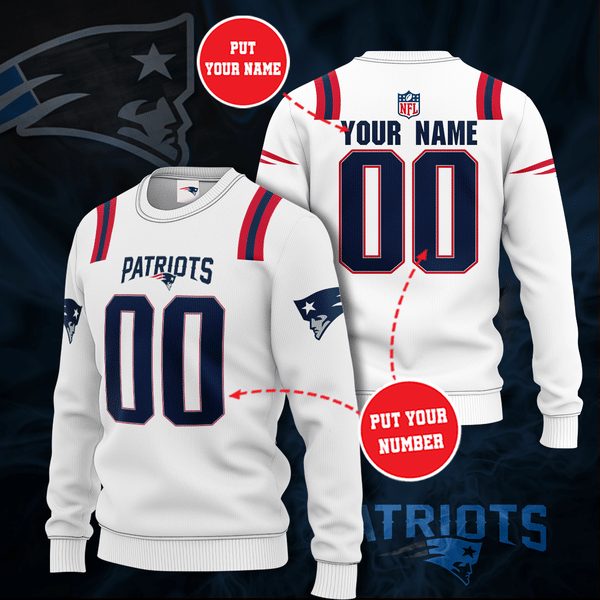 New England Patriots Custom Name Number White Gift For Fan Ugly Wool Sweater Christmas