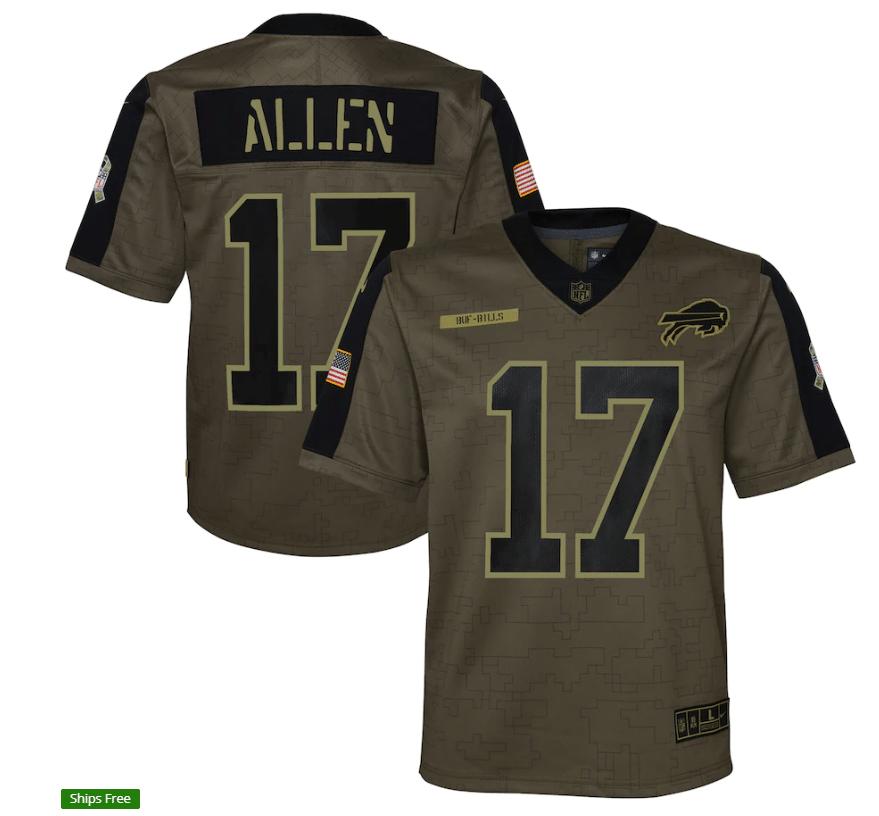 Buffalo Bills Josh Allen 17 NFL Olive 2021 Salute To Service Game Men Jersey For Bills Fans