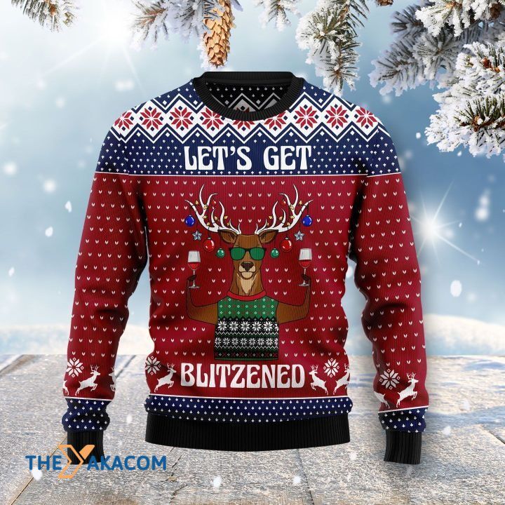 Strong Deer Drink Red Wine Let’S Get Blitzened Gift For Christmas Ugly Christmas Sweater