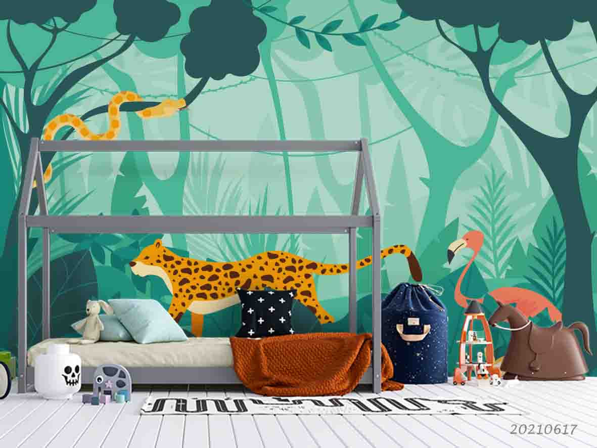 3D Tropical Green Forest Leopard Wall Mural Wallpaper Lqh 94