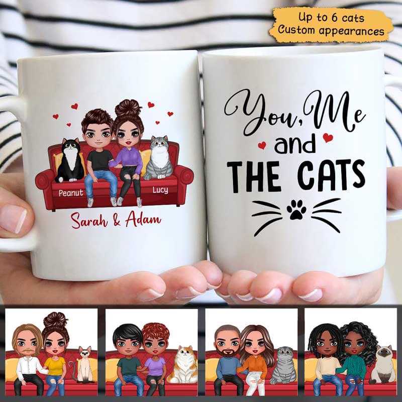 Couple Sitting With Cats Gift For Him For Her Personalized Mug