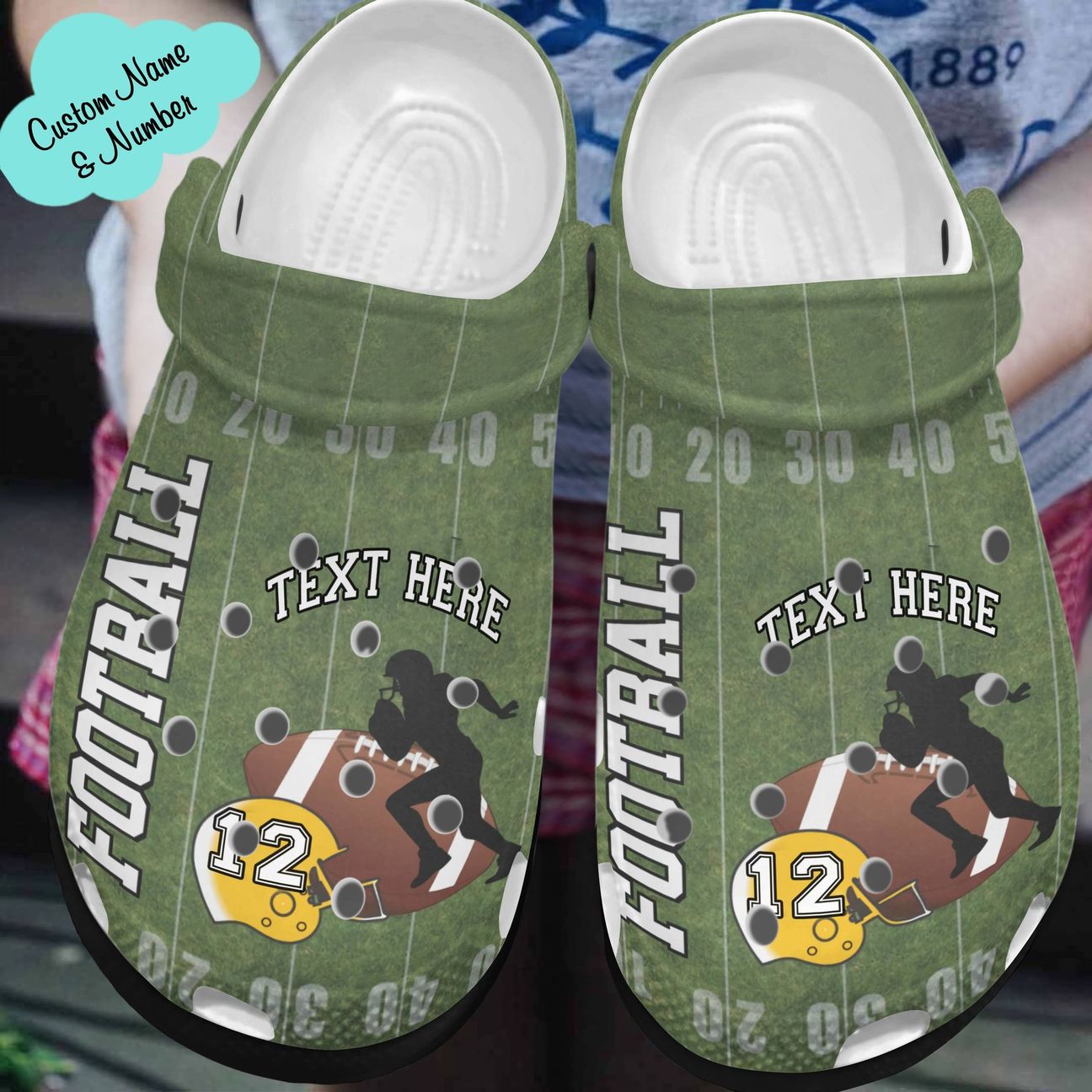 Football Personalized Clog, Custom Name, Text, Color, Number Fashion Style For Women, Men, Kid, Print 3D V610