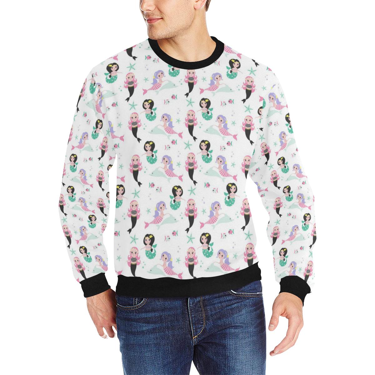 cute mermaid dolphin fish starfish pattern Men’s Crew Neck Sweatshirt