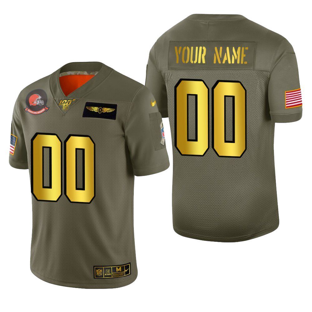 Cleveland Browns Custom 2019 Salute To Service NFL 100 Mens Jersey Metallic