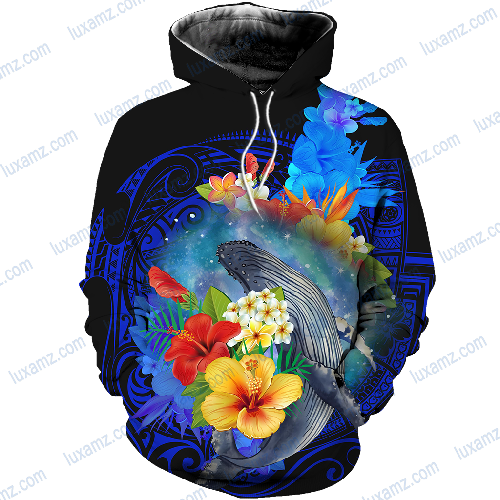 Amazing Kanaka Maoli Humpback Whale with Tropical Flowers All Over Print