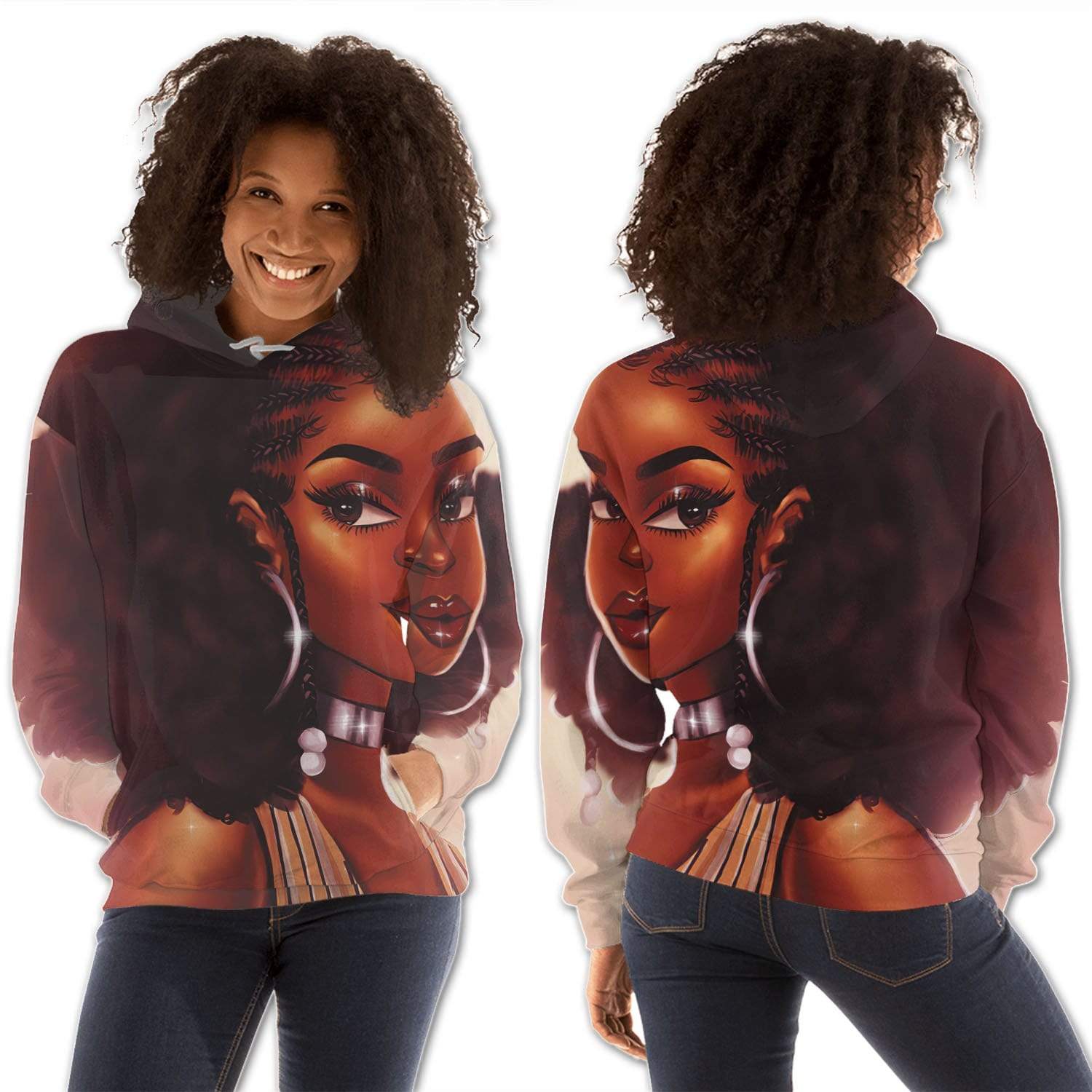 African American Hoodies Cute Afro American Girl Modern Afrocentric Clothing