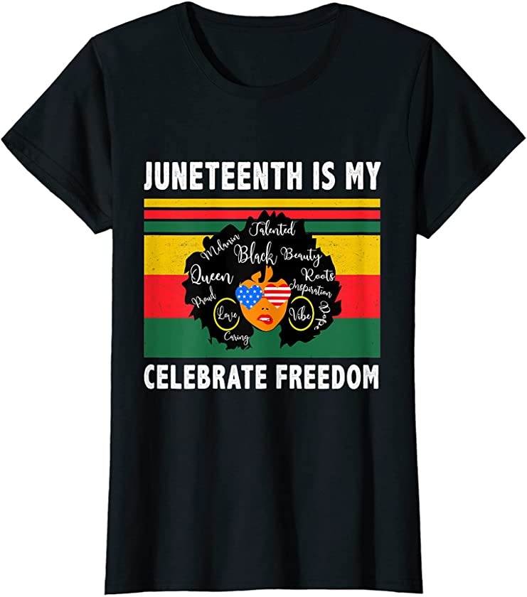 Womens Juneteenth Queen Afro Melanin Black Girl Magic Women Girls T-Shirt