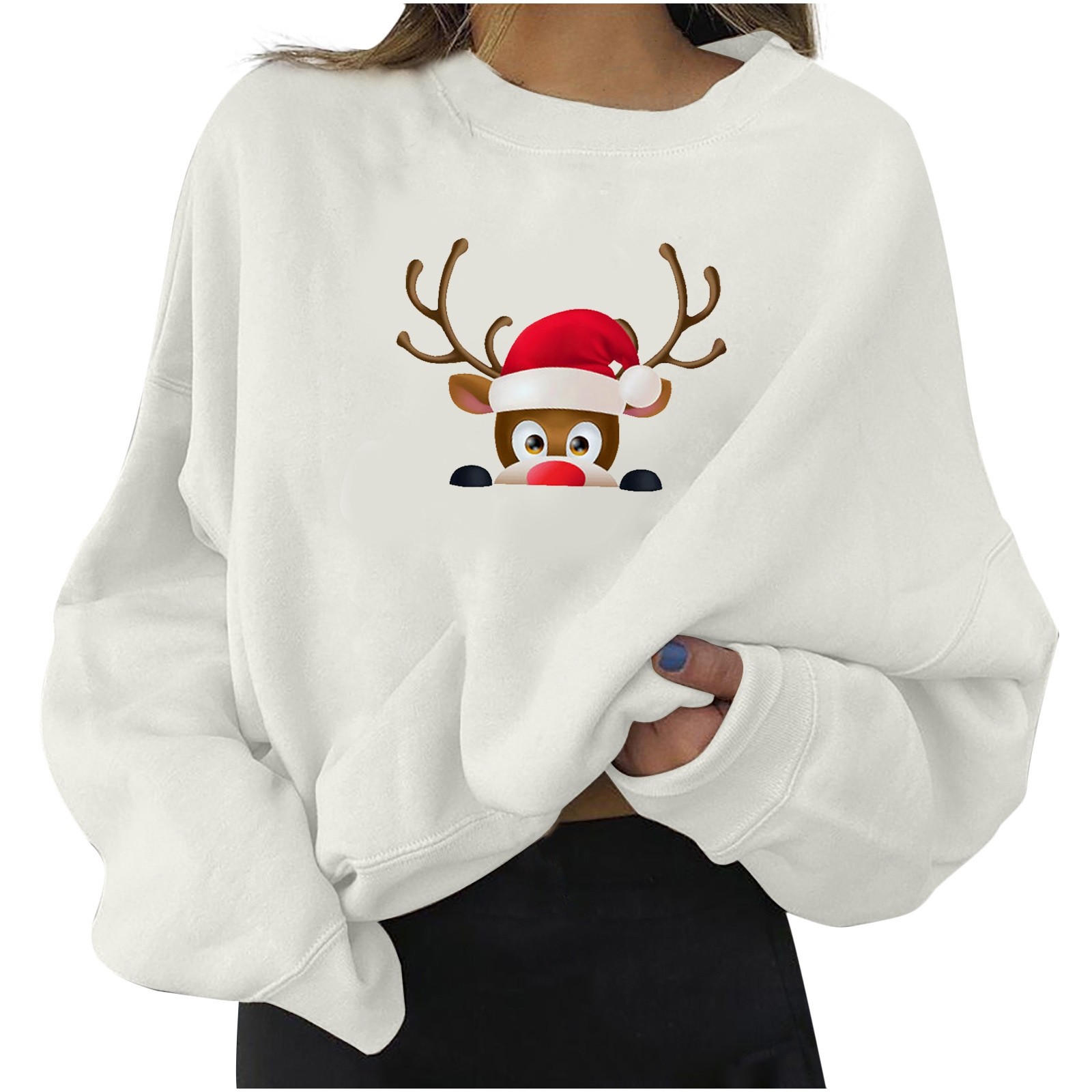 Women Christmas Graphic Sweatshirt Casual Round Neck Pullover Loose Shirt Petite Cute Sweaters Christmas Sweaters Women alx