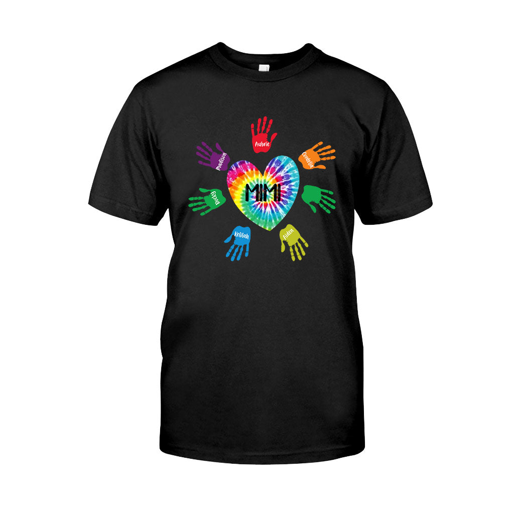 Grandma And Grandkids Heart Colorful Hands Personalized T-Shirt And Hoodie
