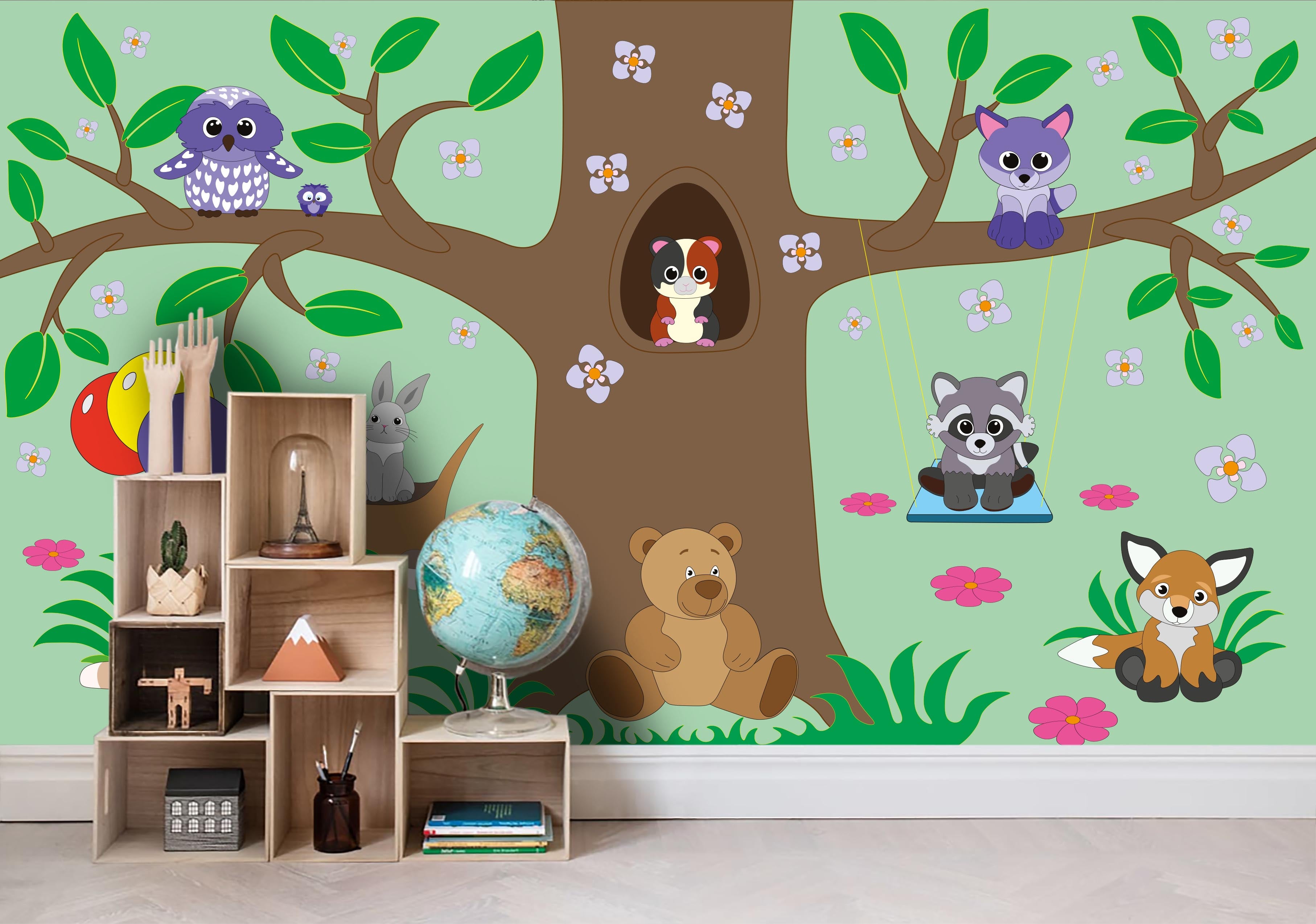 3D Cartoon Animal Forest Wall Mural Wallpaper 33