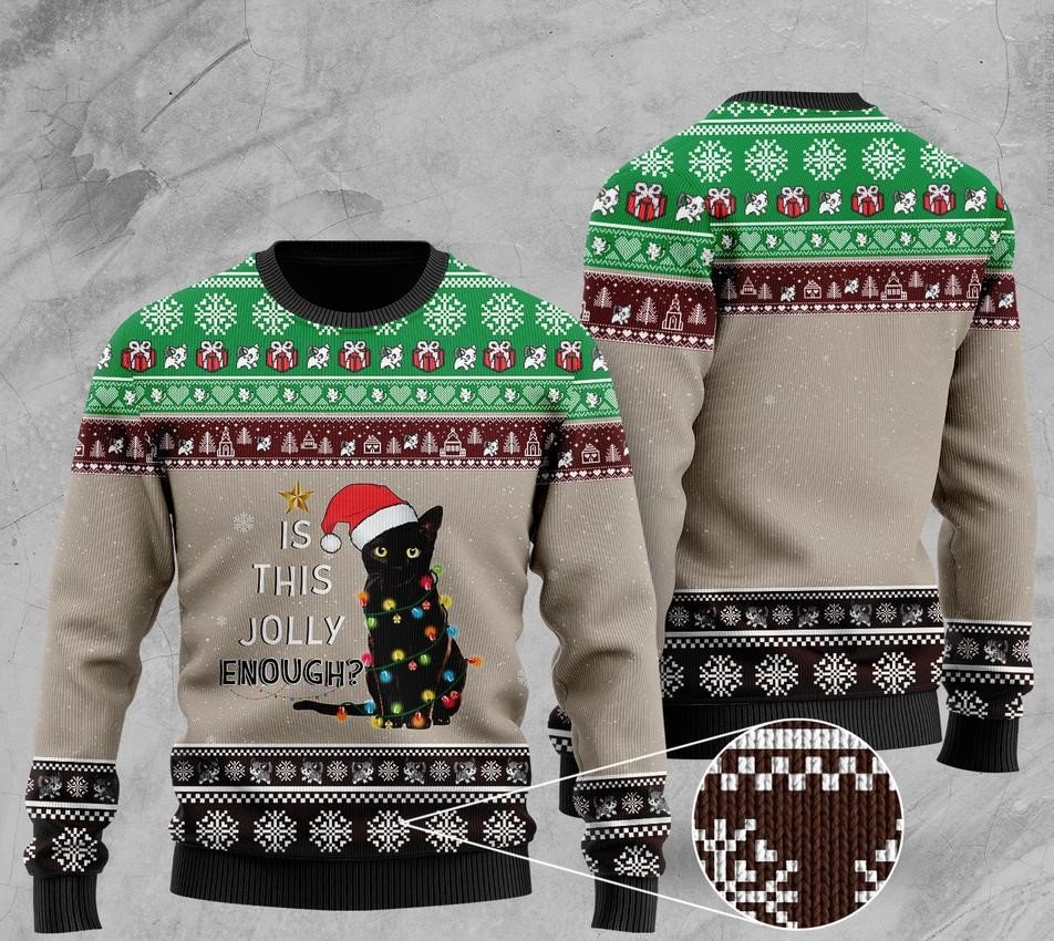 [High Quality] Cat With Lights Christmas Is This Jolly Enough Pattern Christmas Ugly Sweater