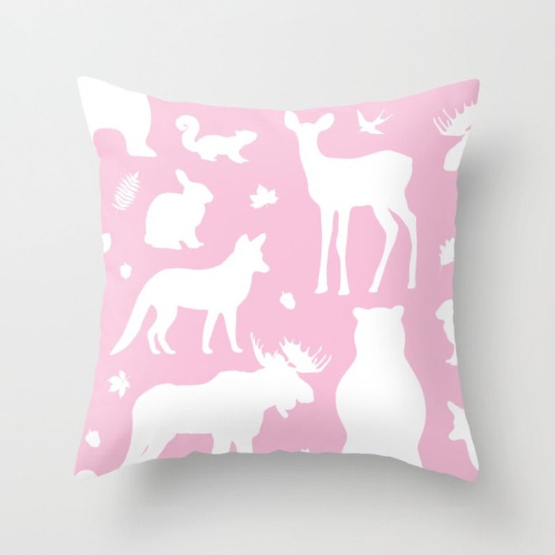 Woodland Animals Decor Throw Pillow, Bedroom Decor, Outdoor Pillows, Living Room Decor, Sofa Bed Throw Pillow, Decorative Pillow, Home Office Throw Pillows