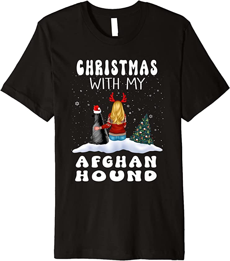 Christmas With My Afghan Hound Dog Puppy Funny Xmas Premium T-Shirt