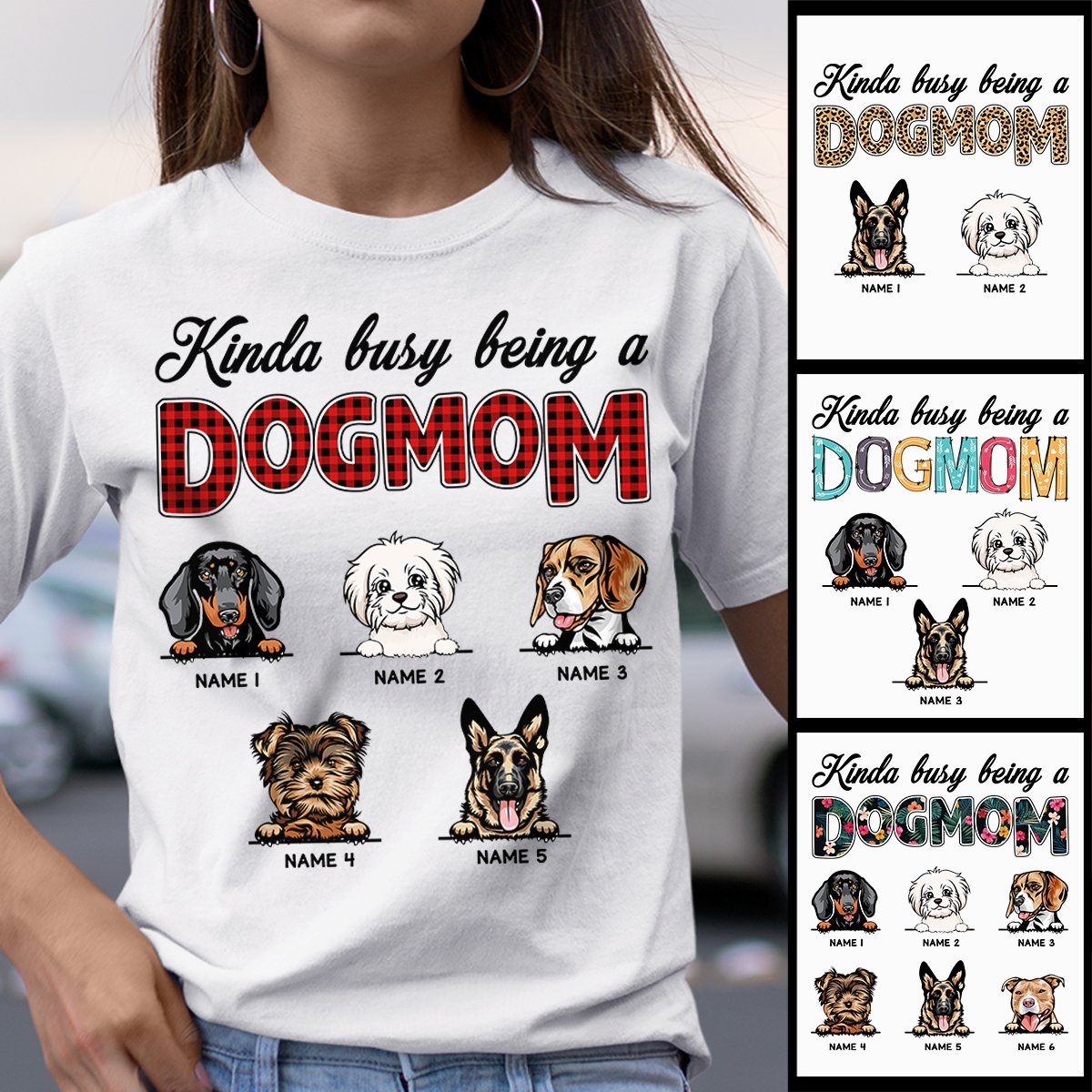 Kinda Busy Being A Dog Mom Red Plaid Shirt Personalized Dog Mom Shirt Gift For Dog Mom Custom Dog Breed And Dog Name Shirt