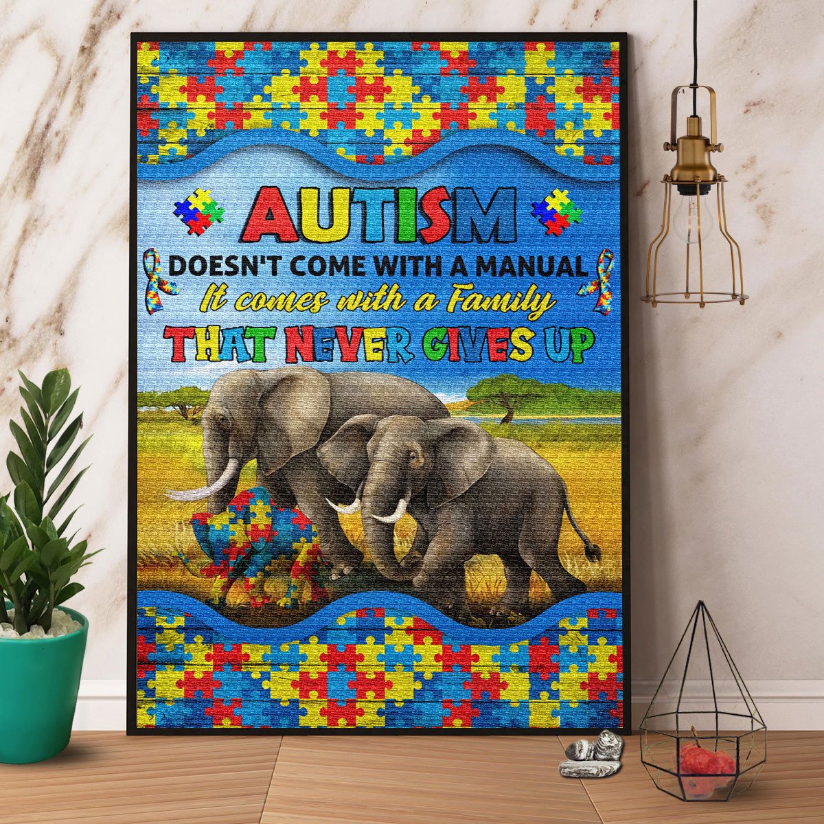 Autism Elephant Family That Never Give Up Paper Canvas