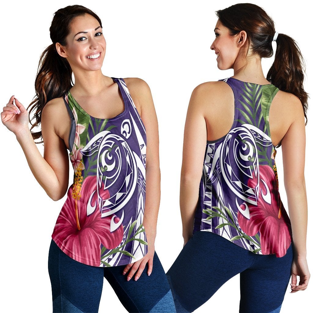 Hawaiian Polynesian Turtle Tropical Hibiscus Plumeria Racerback Tank Purple Ha15249