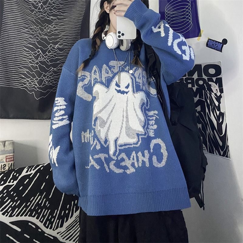 2022 Y2k Retro Sweater Style Goth Style Student Letter pullover Devil Thickening Loose Retro Knit Sweater Korean Fashion Top alx