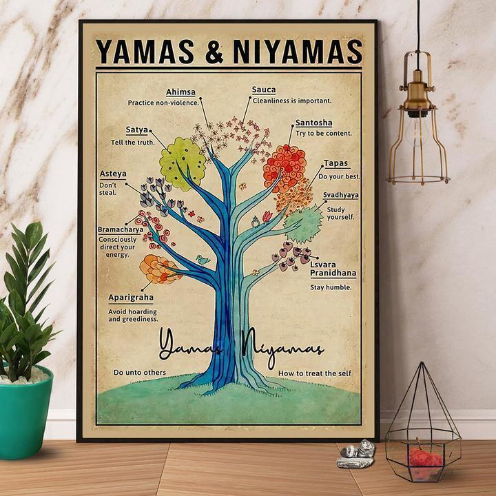 Yamas And Niyamas Raja Yoga Tree Paper Gift For Family Home Decor Matte Canvas Canvas Prints