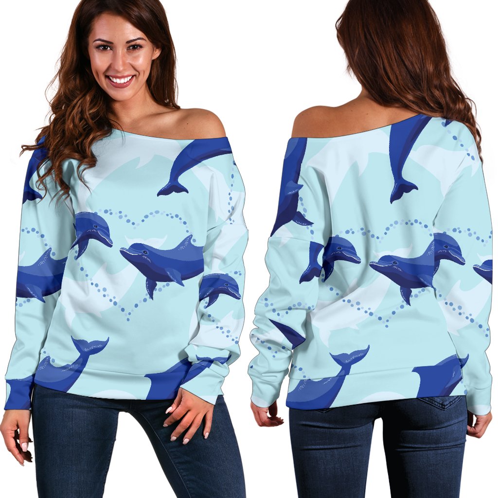 Dolphin Heart Pattern Off Shoulder Sweatshirt