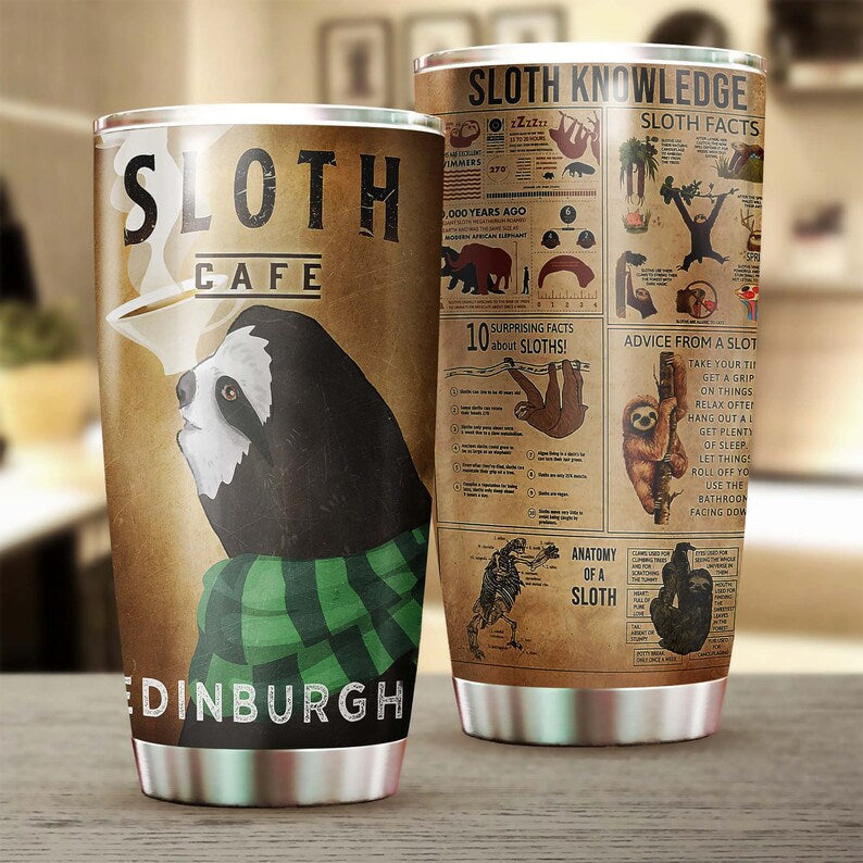 Sloth Having Coffee Sloth Facts Tumbler-Coffee Tumbler -Birthday Gift Christmas Gift For Coffee Lover For Him For Her