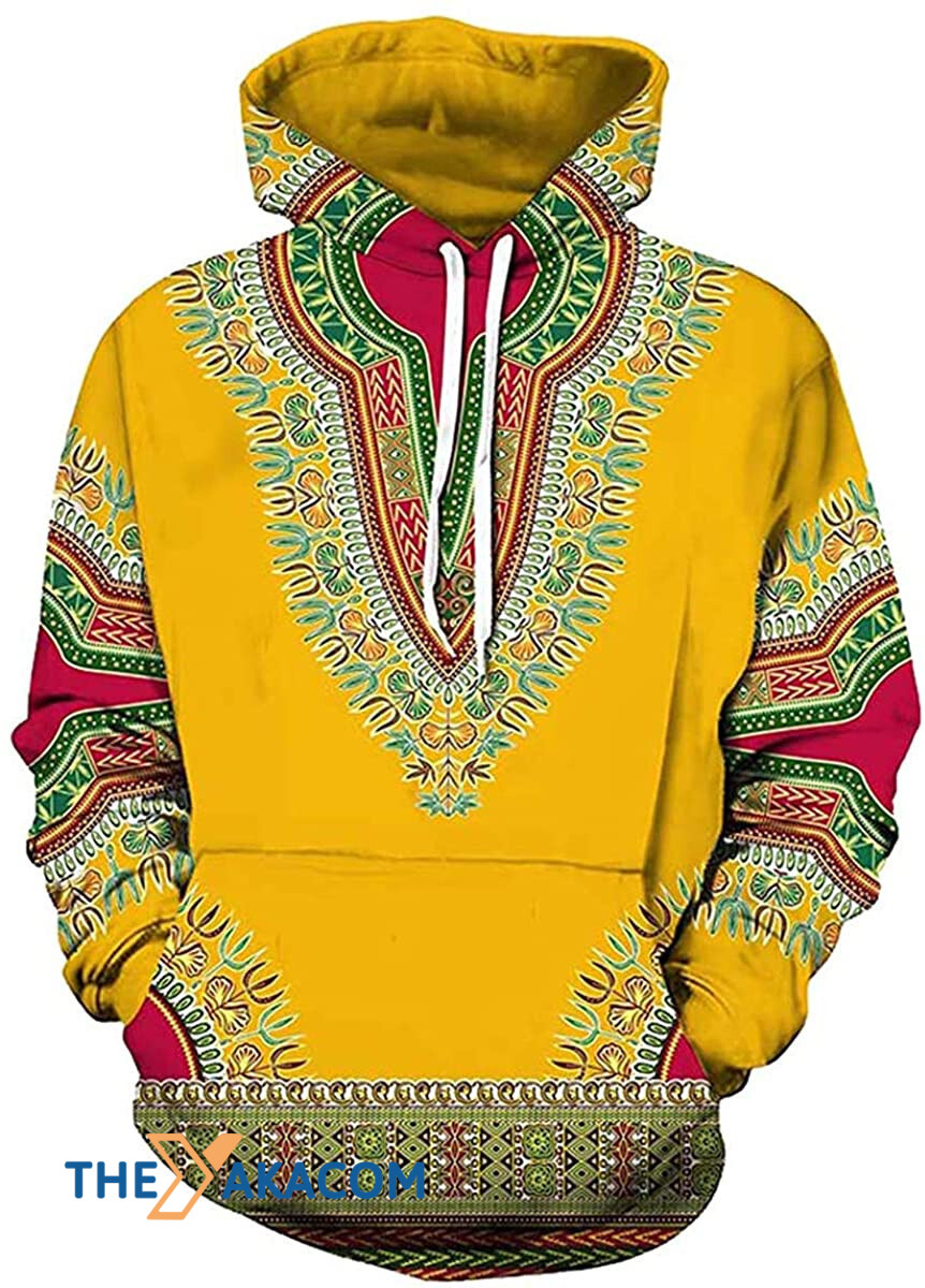 Unisex African Print Dashiki Fashion Kwanzaa Day Yellow Hoodie Zip Hoodie All Over Print For Men Women Gift