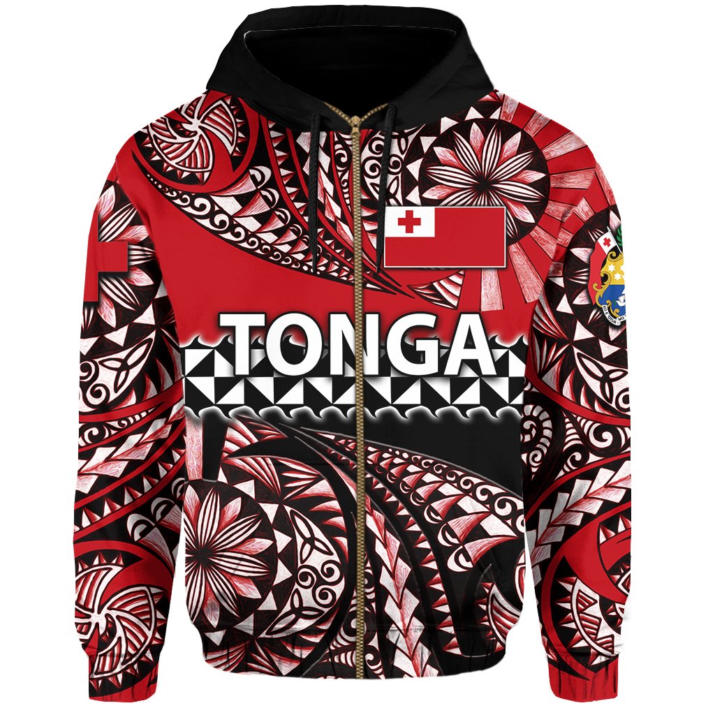 Zip Up Hoodie Tonga Polynesian Tattoo Tongan Tapa K4 TattoosCafe