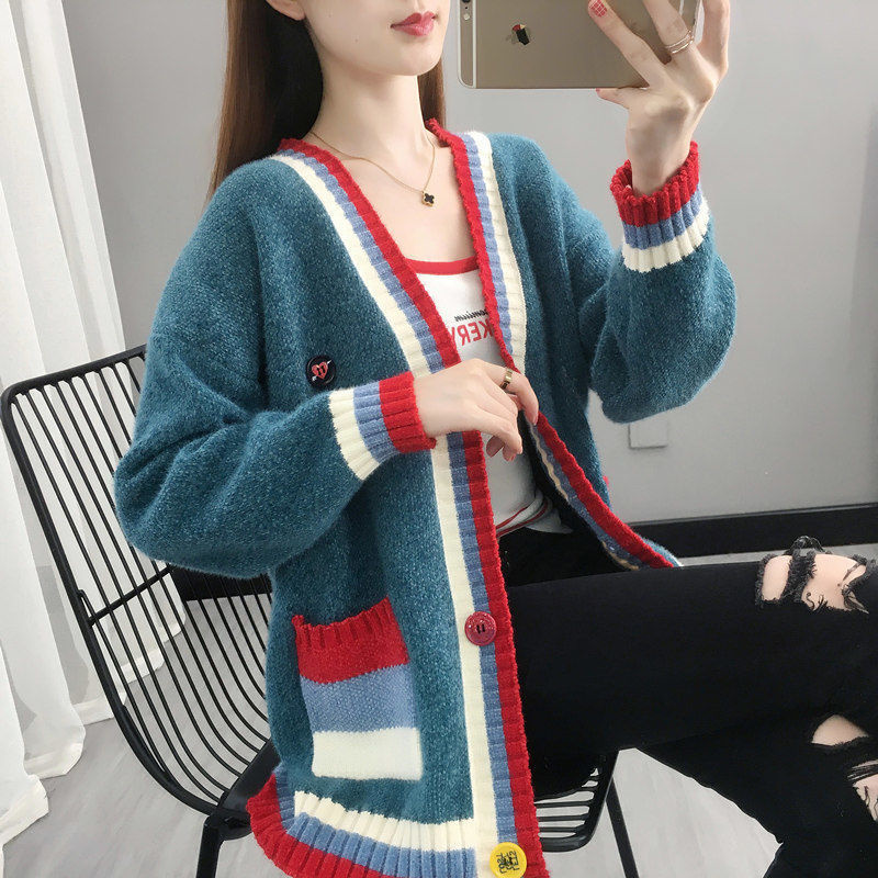 Chenille Cardigan for Women Korean Fashion V Neck Sweater Long Sleeve Autumn Winter knitted Casual Chic Sweater Coat alx