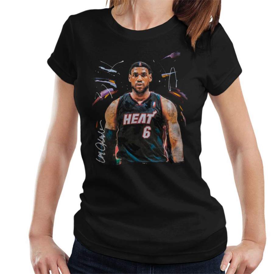 Sidney Maurer Original Portrait Of LeBron James Miami Heat Jersey Women’s T-Shirt