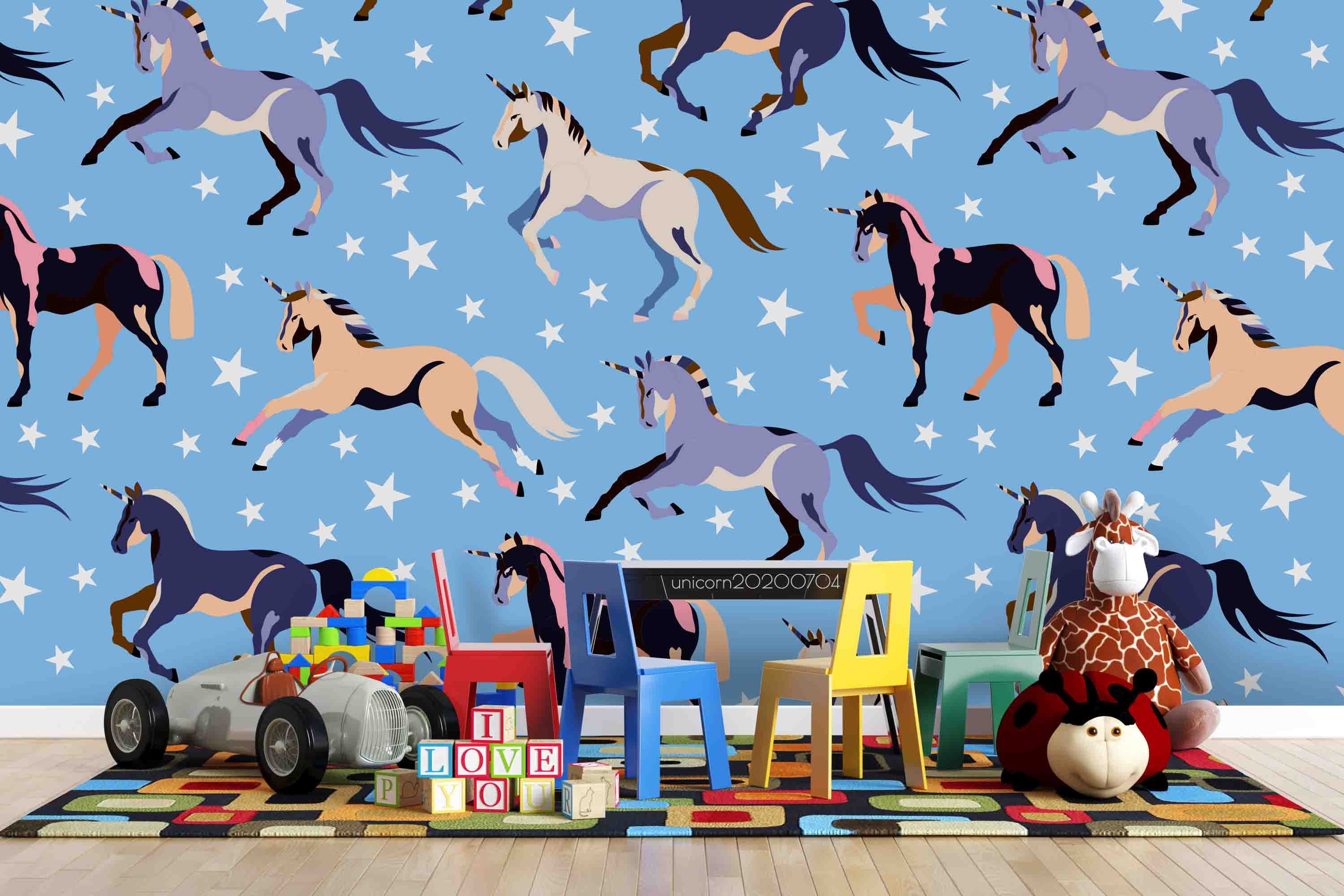 3D Cartoon Colorful Unicorn Pattern Wall Mural Wallpaper Lxl 234