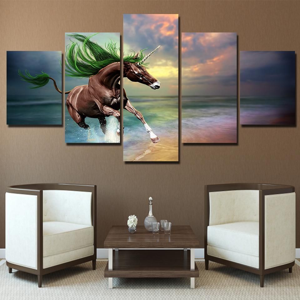 Unicorn Painting Un-005 Animal 5 Panel Canvas Art Wall Decor