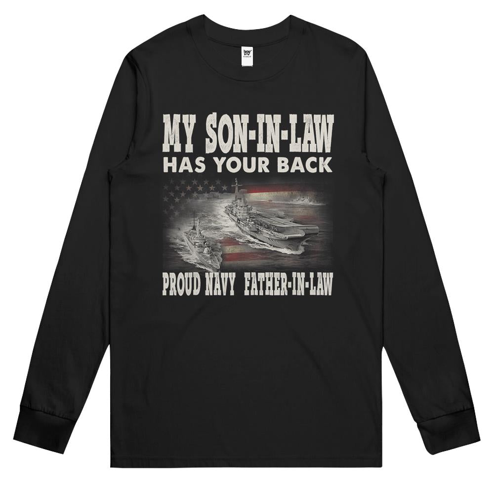 Mens Proud Navy Father-In-Law My Son-In-Law Has Your Back Long Sleeve T Shirts