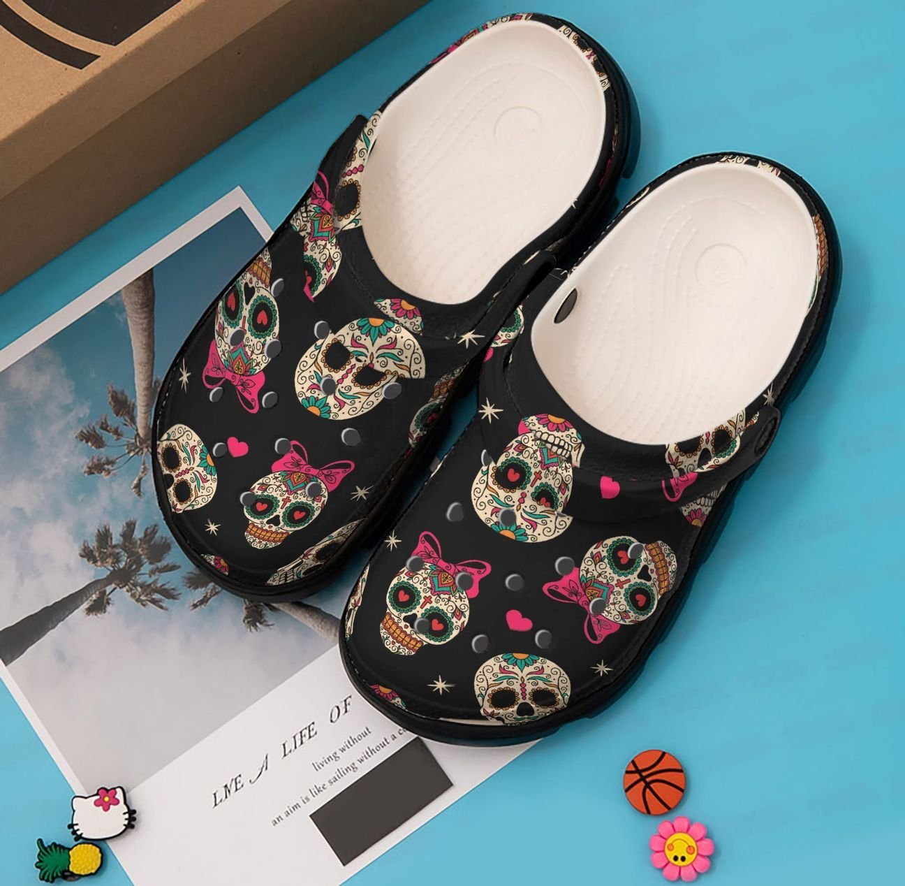 Skull Personalized Clog, Custom Name, Text, Color, Number Fashion Style For Women, Men, Kid, Print 3D Skull Heart Pattern