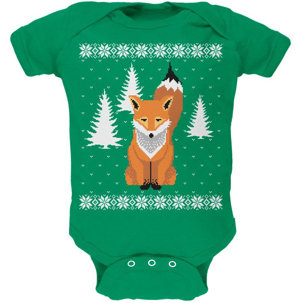 Big Fox Ugly Christmas Sweater Kelly Green Soft Baby One Piece