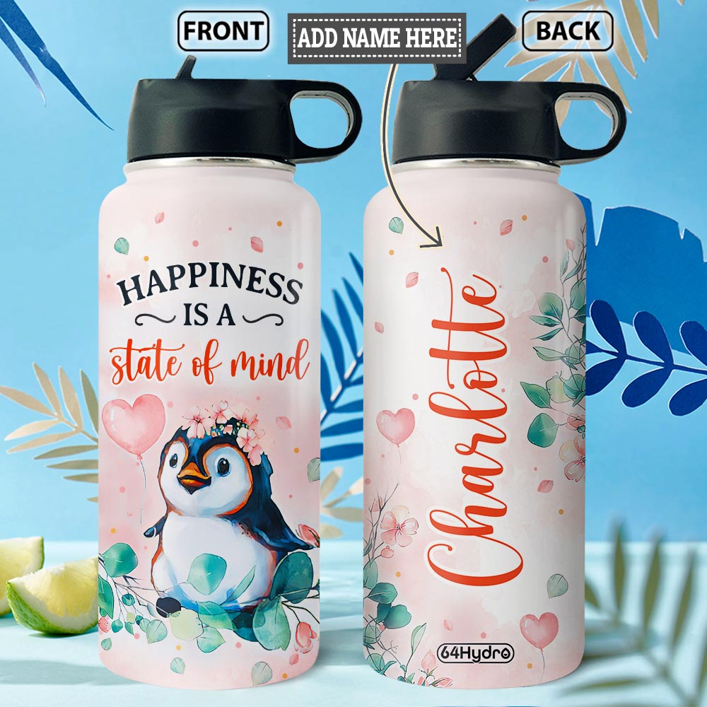 Penguin Happiness Is State Of Mind Nnrz2804004Y Stainless Steel Bottle With Straw Lid