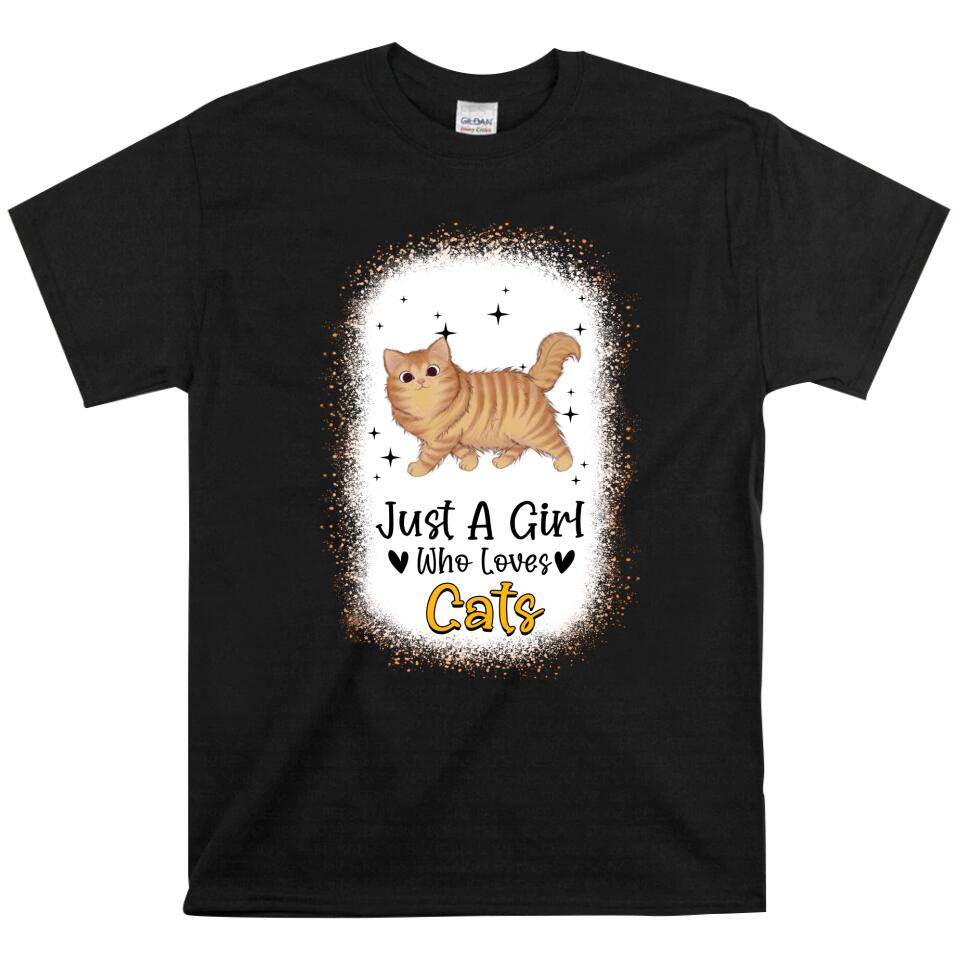 Just A Girl Who Lovers Cats, Personalized Bleached T Shirts For Cat Lover – Trending Personalized