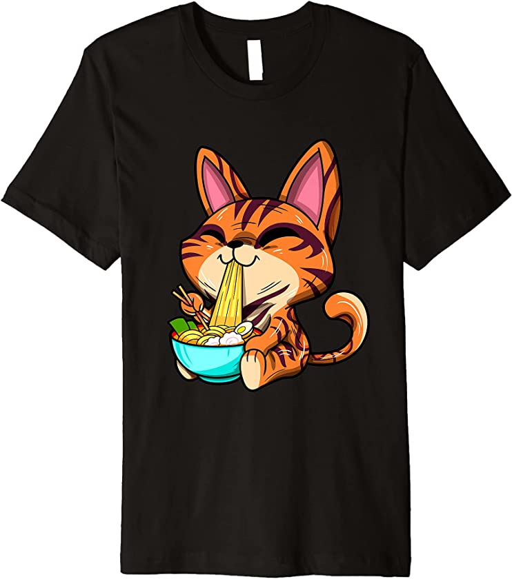 Ramen Lover Japanese Noodle Kawaii Bengal Cat Animal Premium T-Shirt