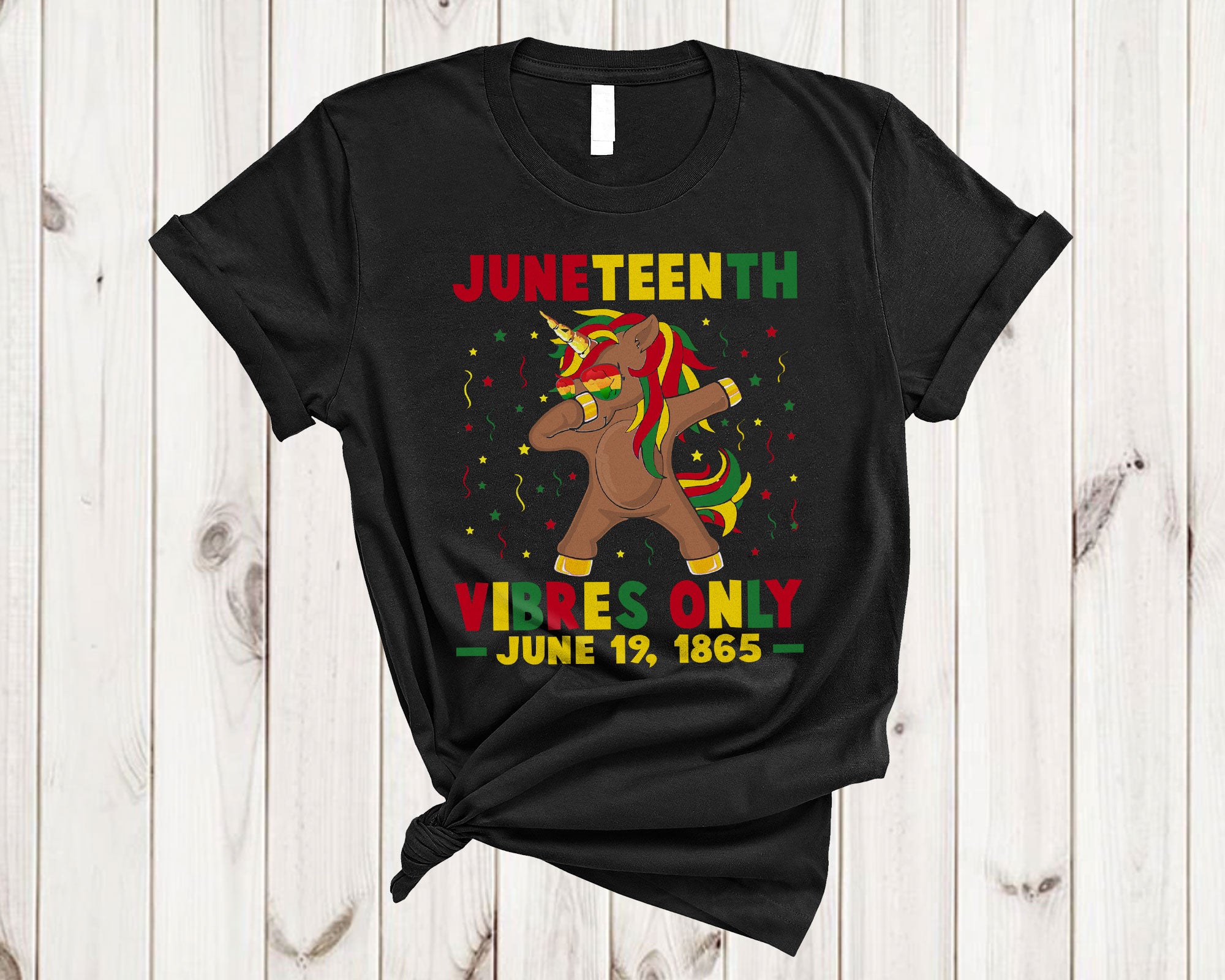 Juneteenth Unicorn Shirt Juneteenth Vibes Only 1865 Funny Dabbing Black Unicorn African Melanin T-Shirt