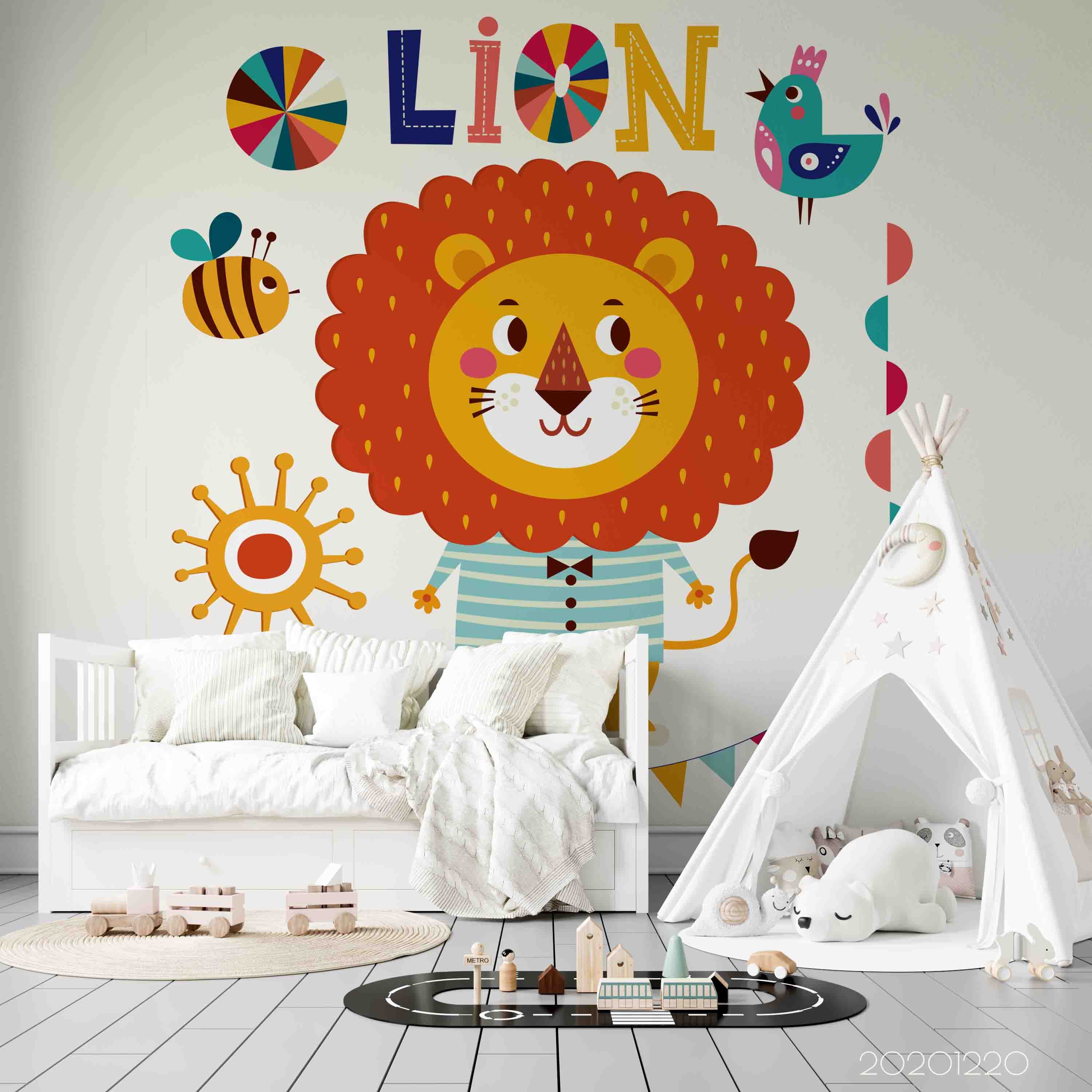 3D Hand Drawn Animal Lion Bird Wall Mural Wallpaper Lqh 145