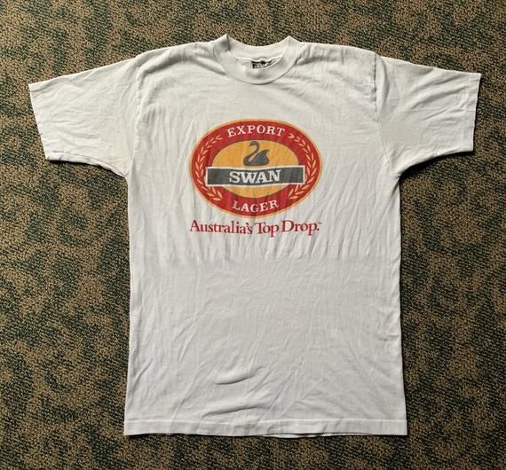 Vintage 80S Swan Export Lager Australia Top Drop White Shirtedium Shirt