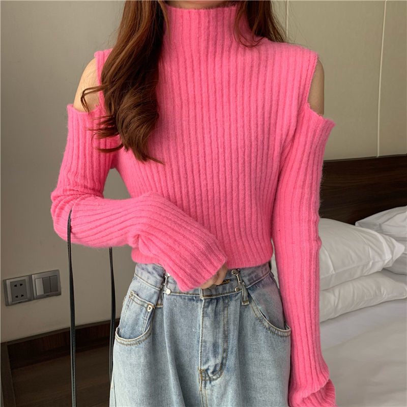 Cropped Bare Midriff New Fashion Girl Spring Summer Knitted Pullovers Slim Short Sweater Women Clothing alx