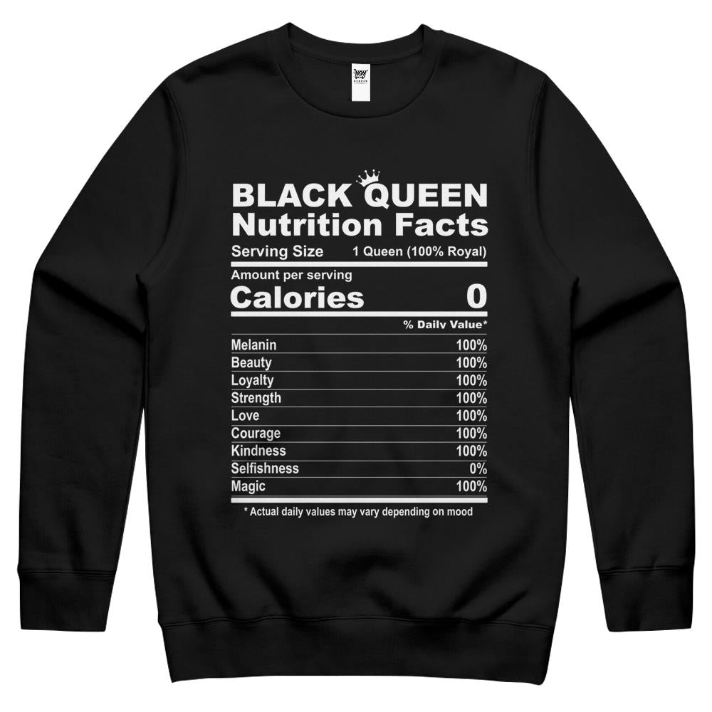 Nutritional Facts Shirt, Nutritional Facts Crewneck Sweatshirt, Black Queen Nutrition Facts, Black Queen Nutritional Facts Black Women Crewneck Sweatshirt