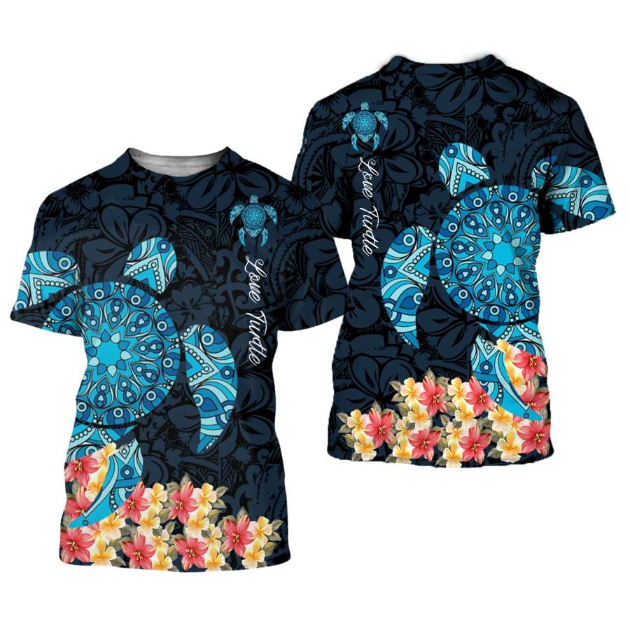 Amazing Sea Turtle Tattoo and Hibiscus 3D All Over Printed Shirts For Men And Women 26