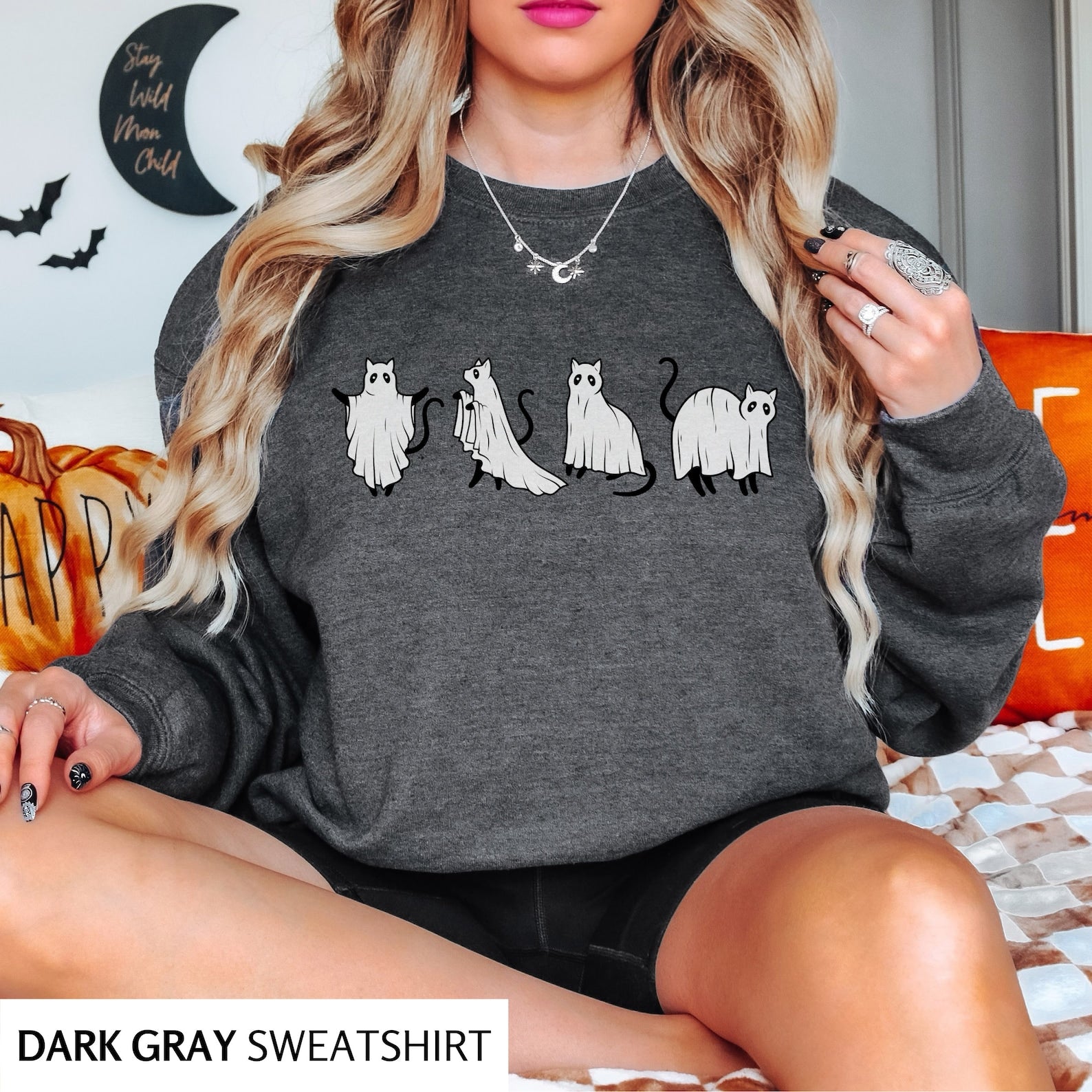 Cat Halloween 2D Crewneck Sweatshirt All Over Print Sweatshirt For Women Sweatshirt For Men