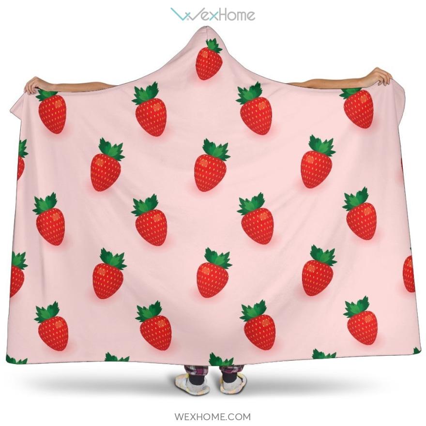 Strawberry Beautiful Pattern Hooded Blanket