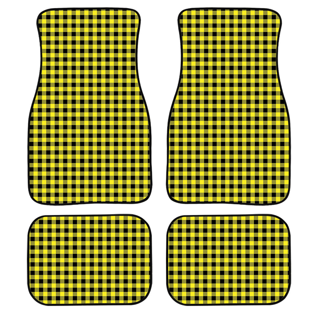 Yellow And Black Check Pattern Print Front And Back Car Floor Mats, Front Car Mat