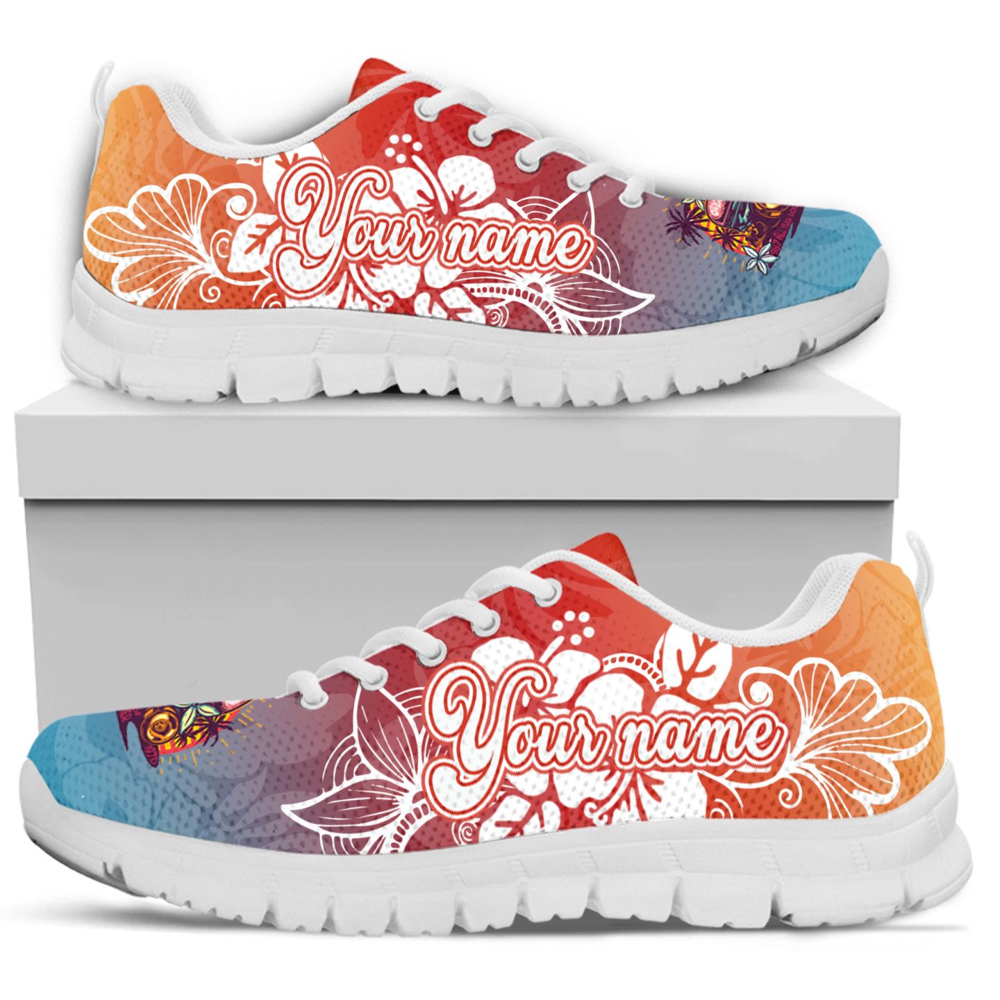 Skating Tropical Flowers Custom Name Women Sneakers For Sport Lovers