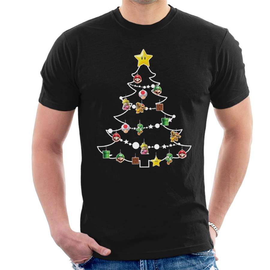 Super Mario Characters Christmas Tree Baubles Men’s T-Shirt