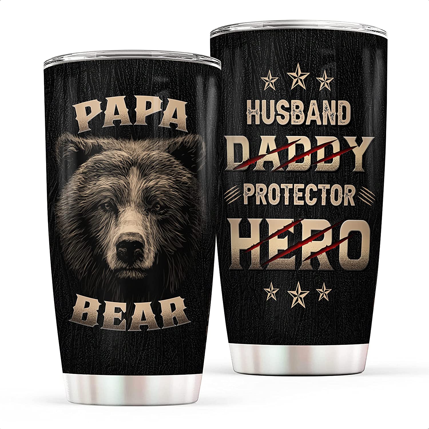 Gift For Dad – 20Oz Papa Bear Stainless Steel Tumbler Cup With Lid – Worlds Best Dad Gifts From Daughter Son Kid Wife On Fathers Day