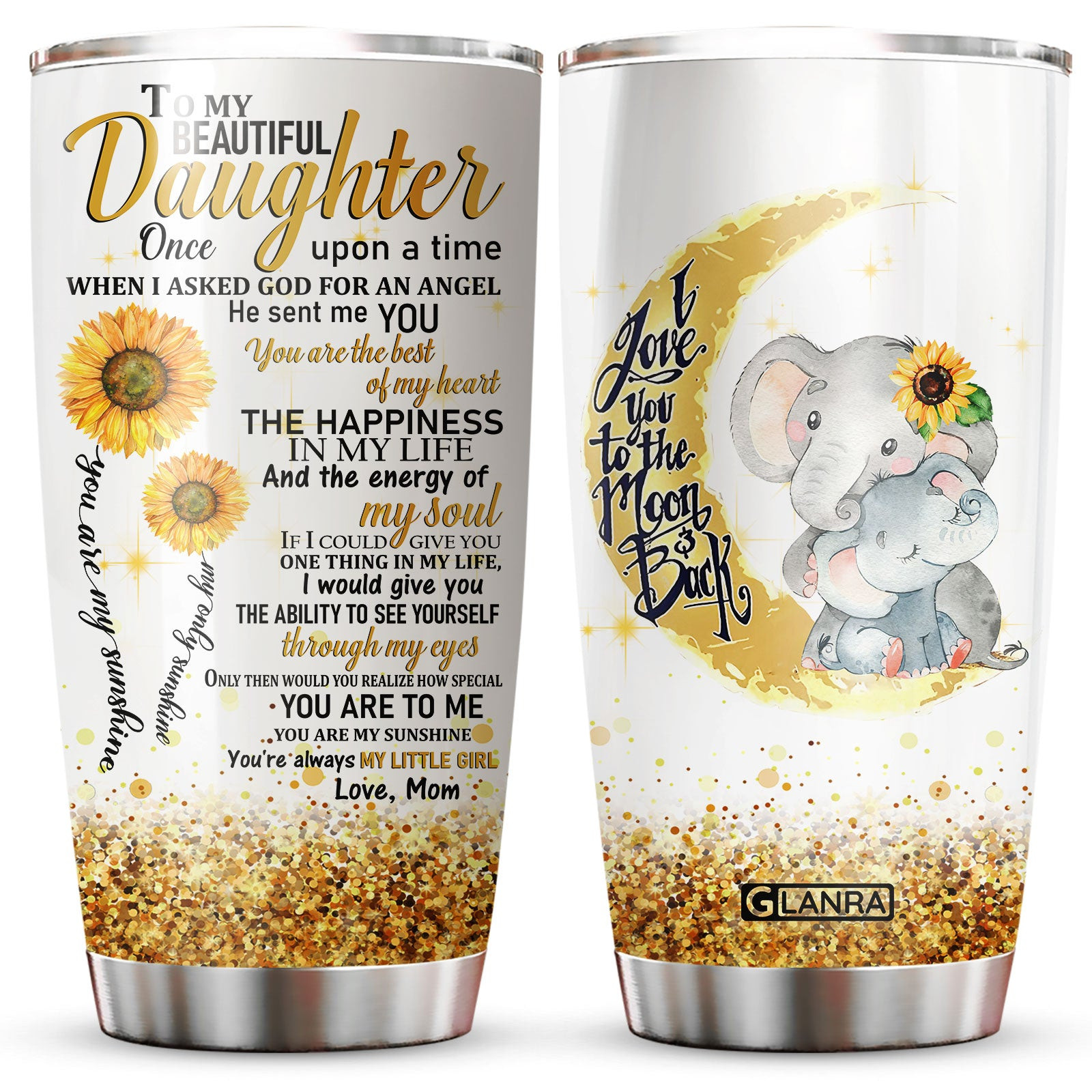 To My Beautiful Daughter Once Upon A Time Large Tumbler, Daughter Mom Water Bottle, Elephant Stainless Steel Tumbler, Metal, Insulated